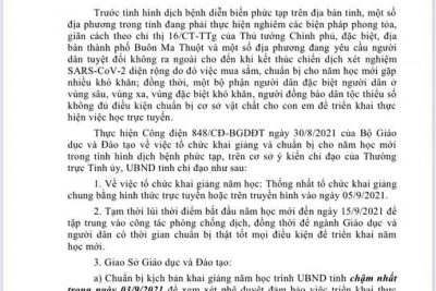 Công văn lùi thời gian năm học 2021 – 2022